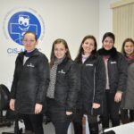 Da esquerda para a direita Sonia Mara Debastiani, Tatiane Filippe Chiella, Graziela Tessaro, Geisa Muller de Oliveira e Mayeli Favareto - Atual equipe do CIS-AMOSC